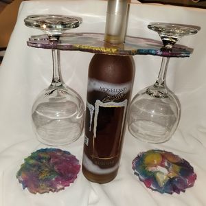 Skinny stem wine glass holder and coasters